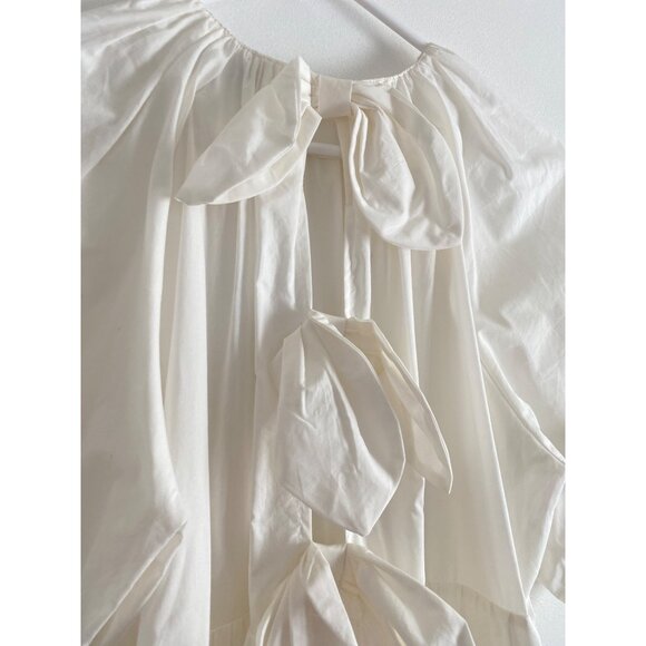 NWT Beulah Style White Tiered Puff Sleeve Dress With Cutout Bow Detail Size M - Picture 3 of 7